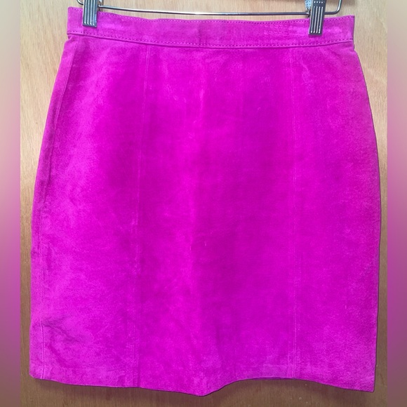 Vintage 90’s Neon Fuchsia Leather Suede Mini Skirt - Picture 2 of 12